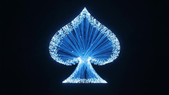 Fiber optic spade poker playing card light blue neon glow abstract symbol casino concept dark background technology data stream digital communication background modern pulses with blue light