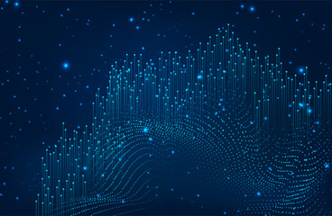 Obraz premium abstract background with lines and dots. vertical lines on the background. 3D Abstract Mesh Background with Circles, Lines and Shapes.Vector abstract 3D big data visualization. Futuristic infographics