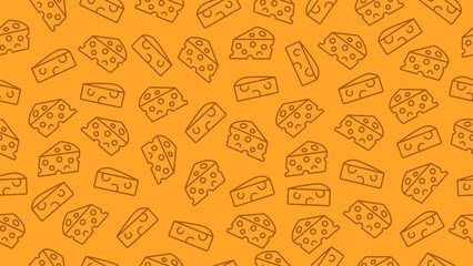 Cheese pattern background. Seamless motif of cheese doodle. Hand drawn cheese wallpaper