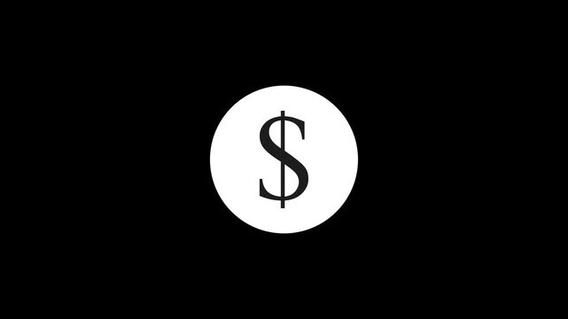 dolar logo icon loopout animation on a black background,with 4k animation.