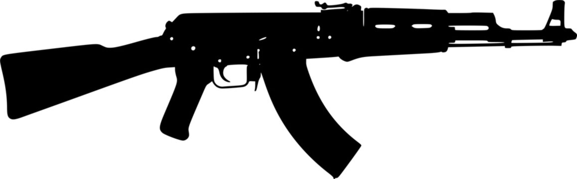 Ak 47 assault rifle vector black silhouette print design