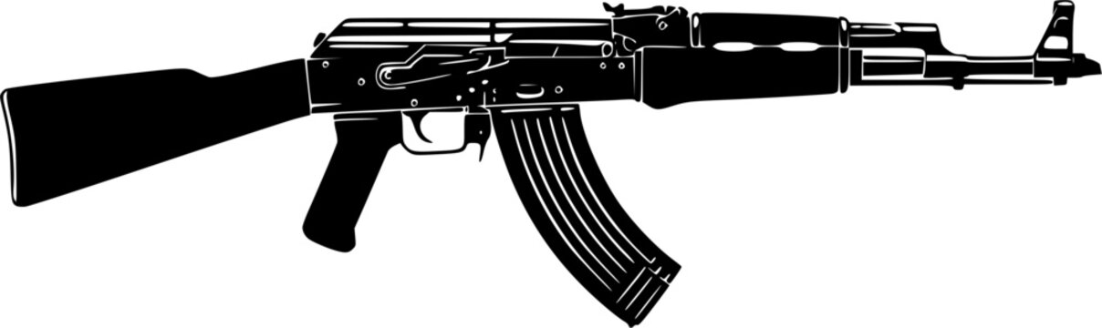 Ak 47 assault rifle vector black silhouette print design