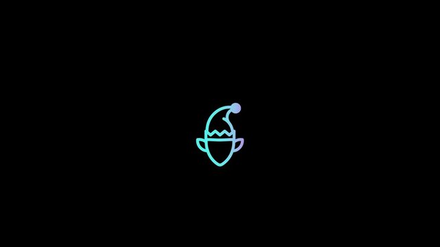 Neon glowing elf character on black background, festive holiday spirit animation, modern Christmas design