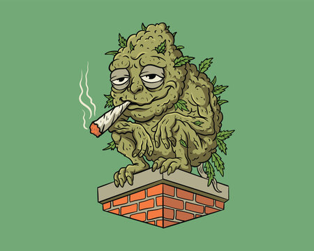 Grotesque Stoner Cannabis Bud Mascot Smoking