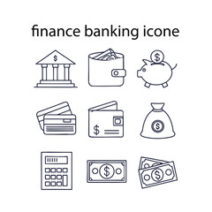 Finance and banking icons set with money symbols and financial objects on white background