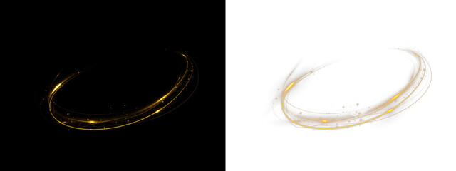 Abstract gold twirl effect forms a radiant spiral with magic dust. Dynamic curves add depth and festive brilliance. Perfect for motion design and celebration graphics. © Vitalii