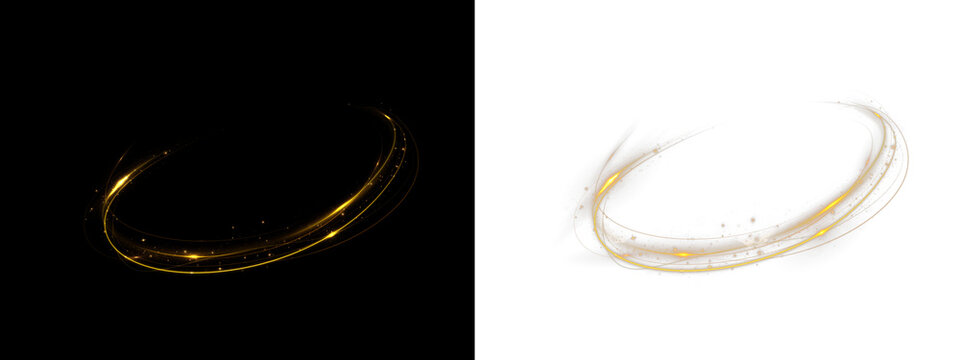 Abstract gold twirl effect forms a radiant spiral with magic dust. Dynamic curves add depth and festive brilliance. Perfect for motion design and celebration graphics.
