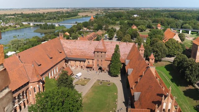 View at Malbork castle from above. The biggest brick castle in the world. Poland.