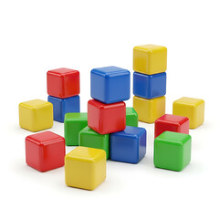 Obraz premium Colorful plastic building blocks stacked in pile for preschool play