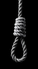 Awesome photo of close-up of a hangman's noose rope knot against a black background.