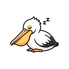 Obraz premium Sleeping cartoon duck with orange beak and feet dreaming with zzz bubbles isolated on white background