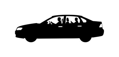 Black Vector Silhouette of a Car with Occupants