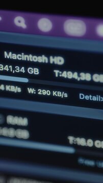 Computer screen with system information displayed showing details about the main drive and RAM