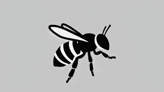 A stylized illustration of a bee, depicted with bold black stripes and translucent wings against a solid gray background, symbolizing nature and industry