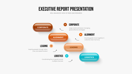Obraz premium Professional Campaign Presentation Template Vector Illustration. Enterprise Report Four Element Diagram Slide Design. Creative Profile 4 Step Infographic Frame Layout.