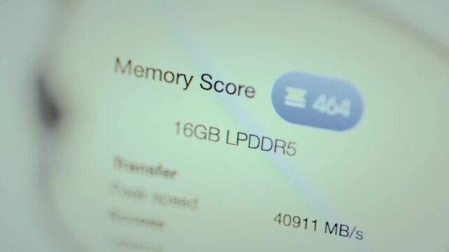 Results of a memory performance benchmark test on a device