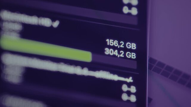 Progress bar indicating data usage, amount of data used relative to the total capacity