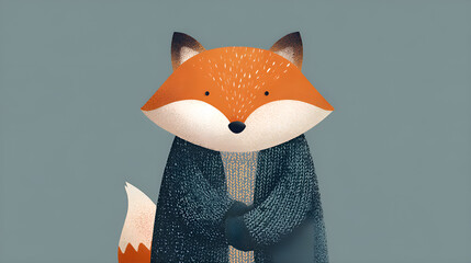 Fototapeta premium Cute fox character wearing warm knitted sweater