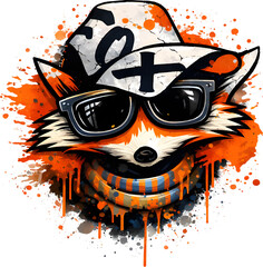 Obraz premium Cooler Fuchs mit Sonnenbrille und Kappe im urbanen Graffiti-Stil als moderne Illustration