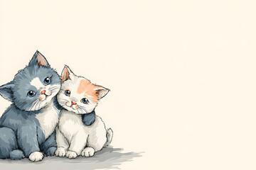 Obraz premium Cute watercolor kittens hugging illustration with copy space