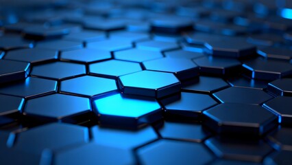 Obraz premium Blue hexagonal grid pattern with glowing center, abstract technological surface