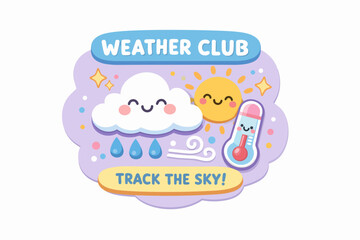 Fototapeta premium Weather club showing cute weather forecast icons for tracking the sky