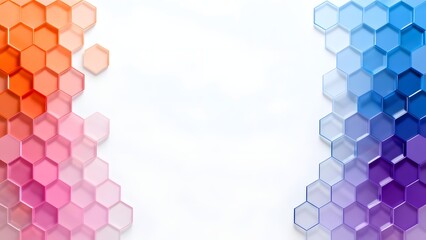 Colorful hexagonal patterns in gradient hues on a white background