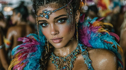 Colorful Feather Costume: The Joy of Carnival Captured in Dance