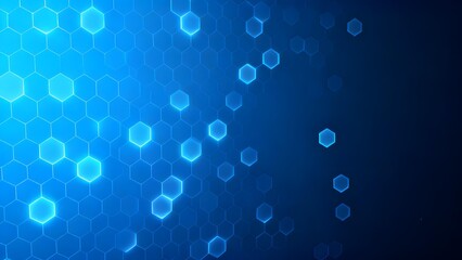 Abstract blue hexagonal pattern with glowing elements on a gradient background