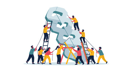 Vector illustration of people working together to build a question mark