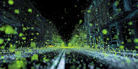 Point cloud 3d visualization of city street for autonomous driving and laser scanning technology concepts