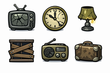 Abandoned items collection representing decay, destruction, and survival in a ruined world