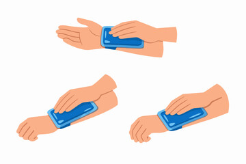 Applying cold compress to wrist and arm for pain relief and injury recovery