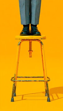 Homme debout sur un tabouret