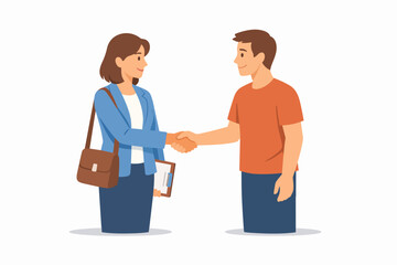 Businesswoman and man shaking hands, making cooperation deal, sealing partnership agreement