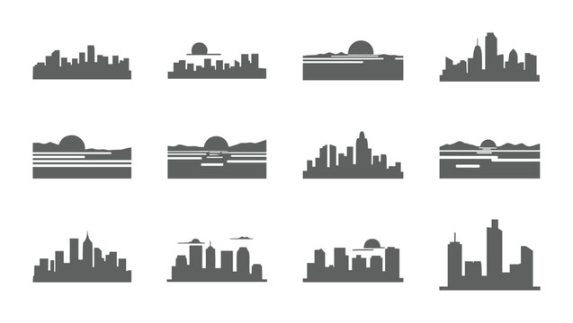 Diverse city skylines stark grey shapes a bold silhouette