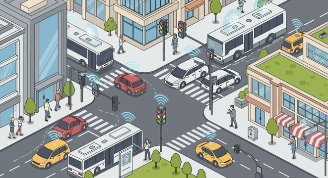 Smart City Intersection: Autonomous Cars, Connected Traffic Lights, and Public Transport