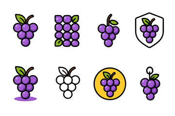 Fototapeta premium Fruit, grapes outline icon set. Fresh, healthy food symbols for packaging designs