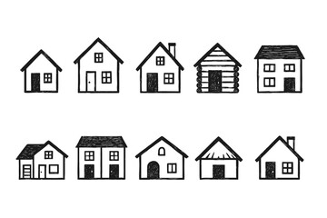 Naklejka premium Home, real estate outline icon set for housing, architecture and construction projects