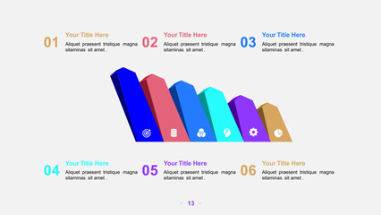 Six Step 3D Bar Chart Infographic for Presentations