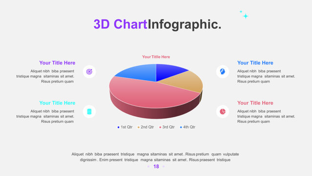 3D Pie Chart Infographic for Quarterly Business Data Presentation
