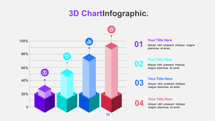 3D Bar Chart Infographic Template with Percentage Data Visualization