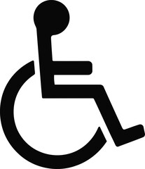 A universally recognized black pictogram illustrating a person seated in a wheelchair on a clean white field