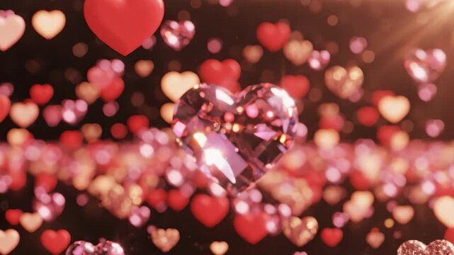 Love heart romance valentine glitter sparkle pink red bokeh passion romantic heart jewel shine glow dreamy celebration affection fantasy background with floating glowing heart pattern and soft light
