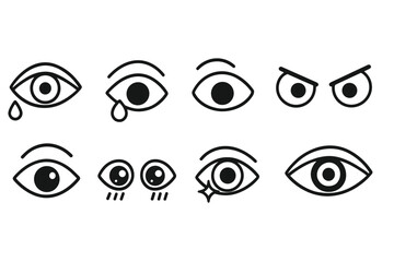 Obraz premium Eye expression outline icon set: emotions, facial features in minimalist design