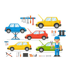 Fototapeta premium Car Repair Service: Mechanic, Tools, Workshop, Vehicles, Garage, Maintenance