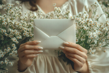 A Handwritten Love Message in an Attractive Envelope with White Flowers