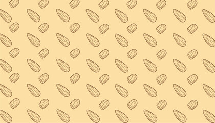 Almond Seamless Pattern Frame Hand Drawn Vintage Style Background. Nut Sketch Texture