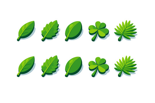 Nature, botany flat icon set. Green leaves and plants flat icons collection