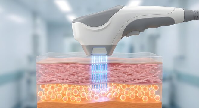 Cross Section of Skin Layers Showing HIFU Ultrasound Anti-Aging Lifting Treatment Mechanism